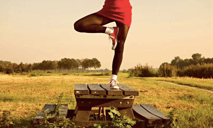 Tree Pose on a park bench